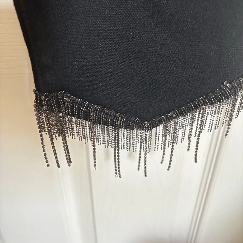 Risen Margo Rhinestone Embellished Mid Rise Crop Straight Jeans Chain Detail 1XL Black Size undefined - Image 4