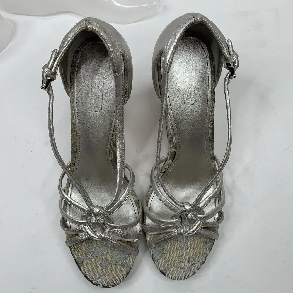 Coach Sz 8.5 Wedge Silver Joslin Strappy Cork Heel Leather Sandals Shoes Women’s - Image 10