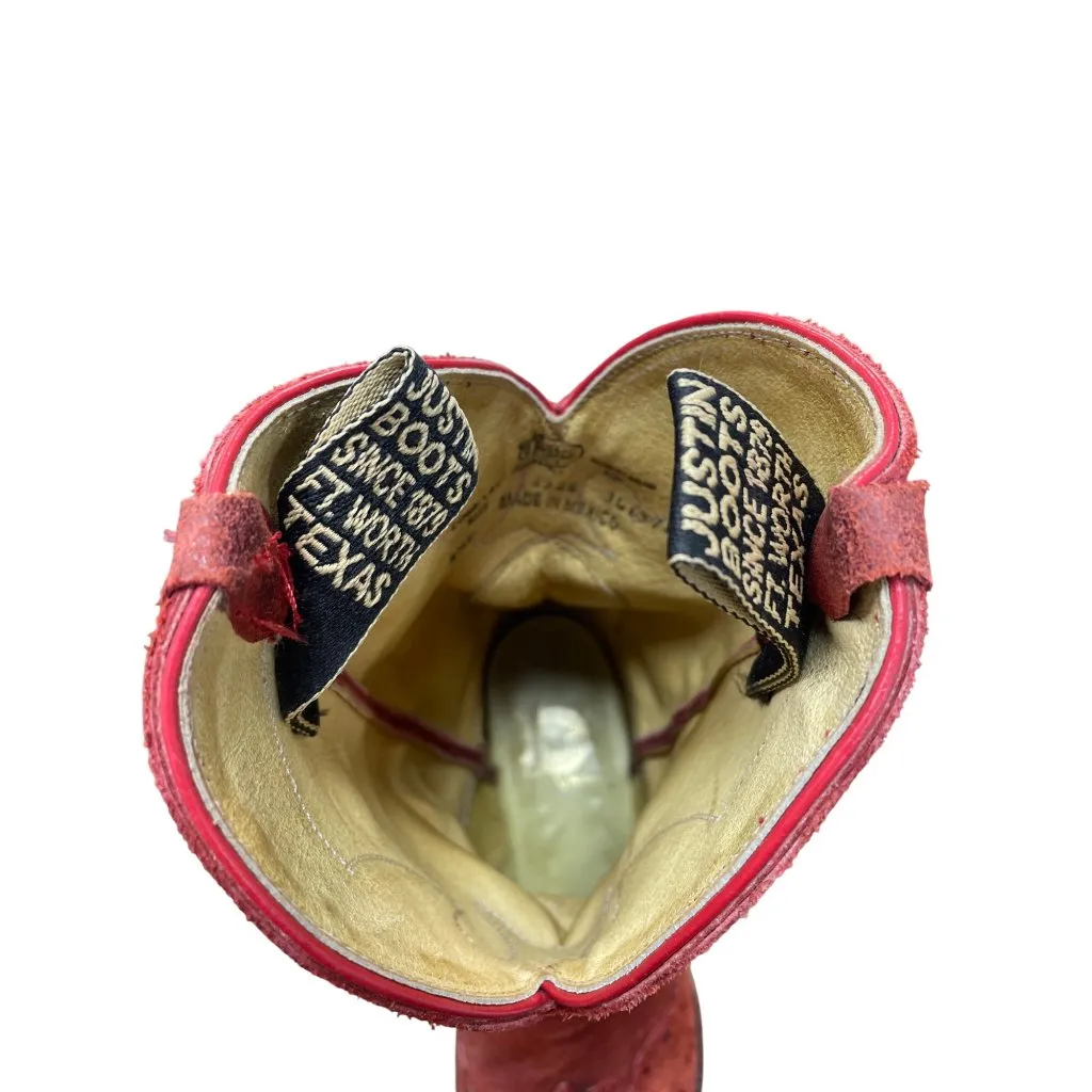 Justin Womens Red Suede leather Western Cowboy Mid calf Boots Size 8.5B SKU 9476 - Image 8