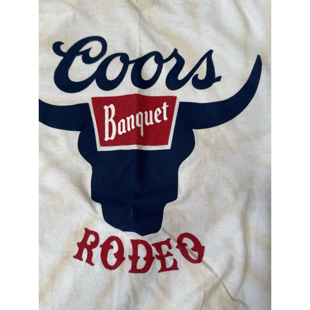 Coors Banquet Rodeo Women's Short Sleeve Tshirt Size Small Western Graphic Tee Tan - Image 2