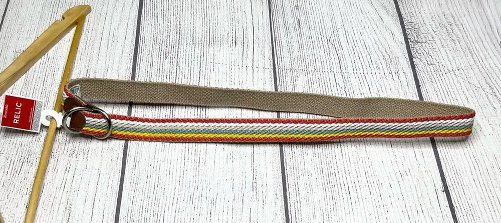 NWT Relic Colorful Woven Belt with Silver O Ring Closure Reversible Neutral Tan - Image 4