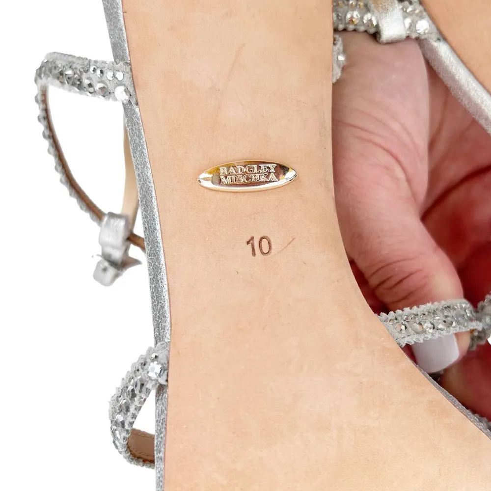 Badgley Mischka  Silver Metallic Gem Strappy Heels Sz 10 - Image 7