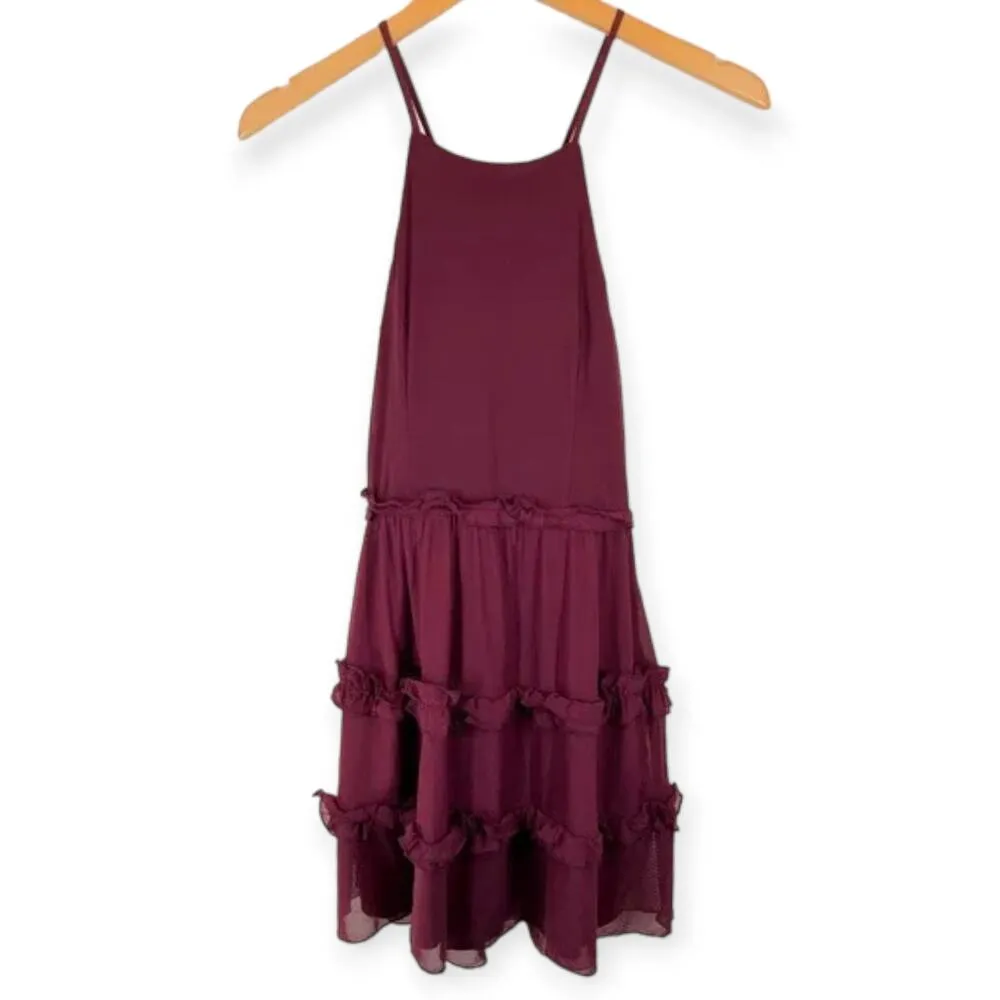 Speechless | NWT | Small | Halter Tiered Ruffle Mesh Mini Dress In Burgundy - Image 4