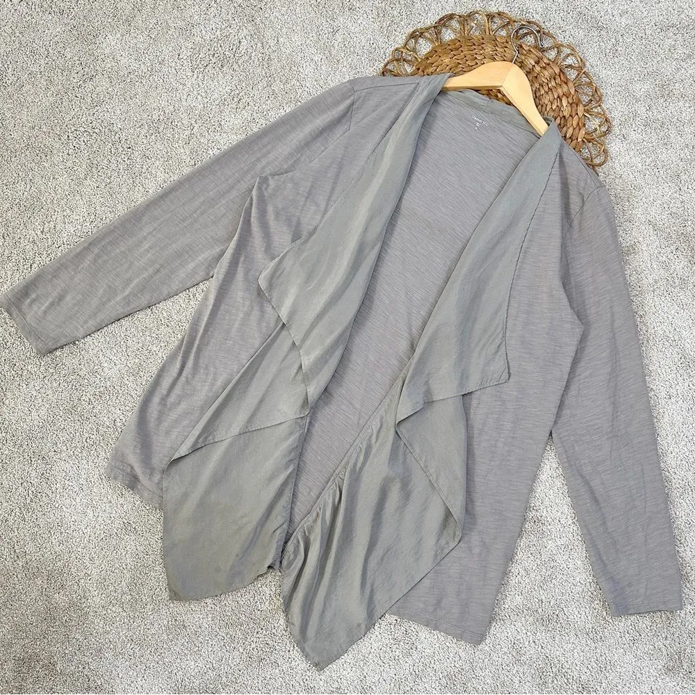 Garnet Hill Cardigan Waterfall Silk Ruffle Trimmed Open Front Drape Purple XL - Image 3