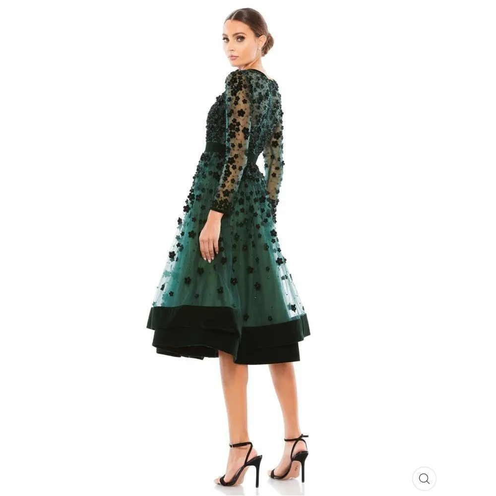 Mac Duggal 67007 Womens Green Embellished Illusion Fit & Flare Dress Gown - Image 5