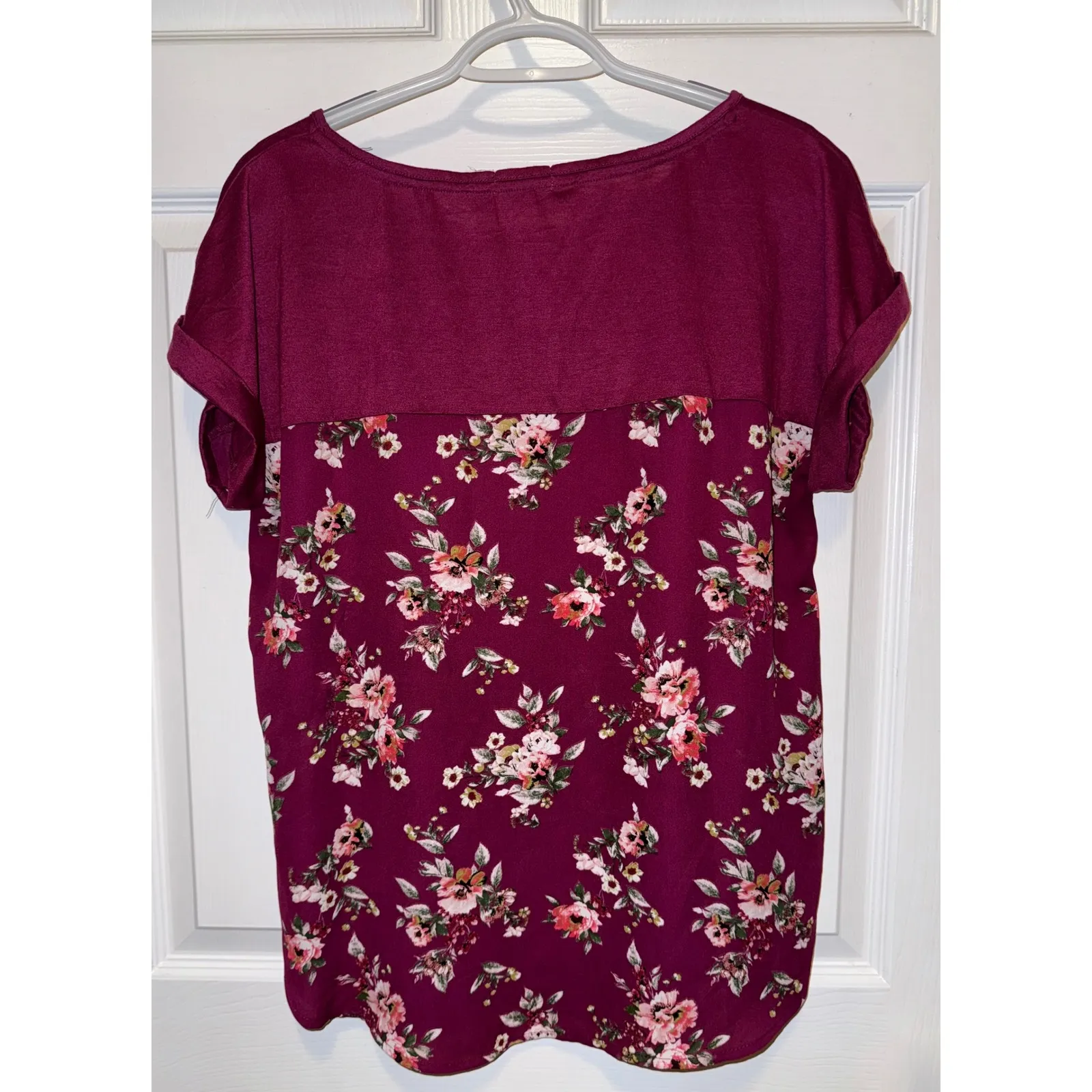 Mason & Belle Floral Print Top Pocket Casual Blouse Burgundy Size‎ L Purple Size L - Image 4
