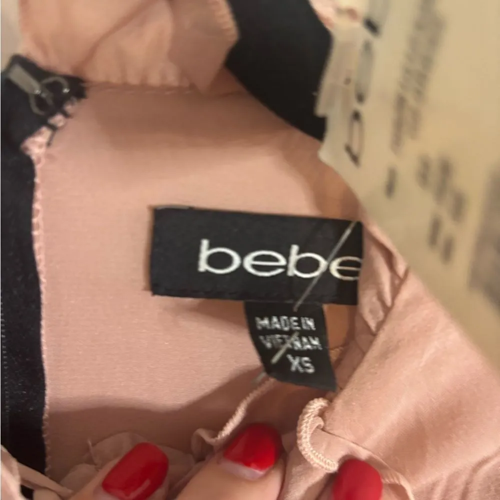Bebe vintage Pink and black Ruffle mini Dress size xs NWT - Image 3