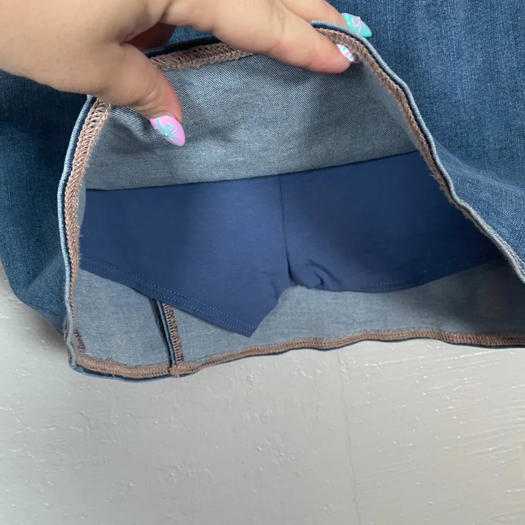 American Eagle Women 0 Blue Denim High Rise Mini Skirt Stretch Lined Y2K Boho - Image 6