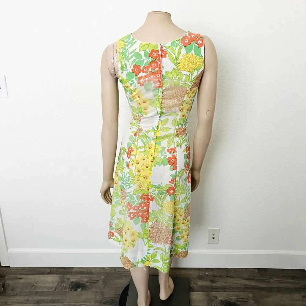 [Vintage] 60s St. Croix by Island Stuff Tropical Floral Square Neck Midi Dress Green Size 10 - Image 2