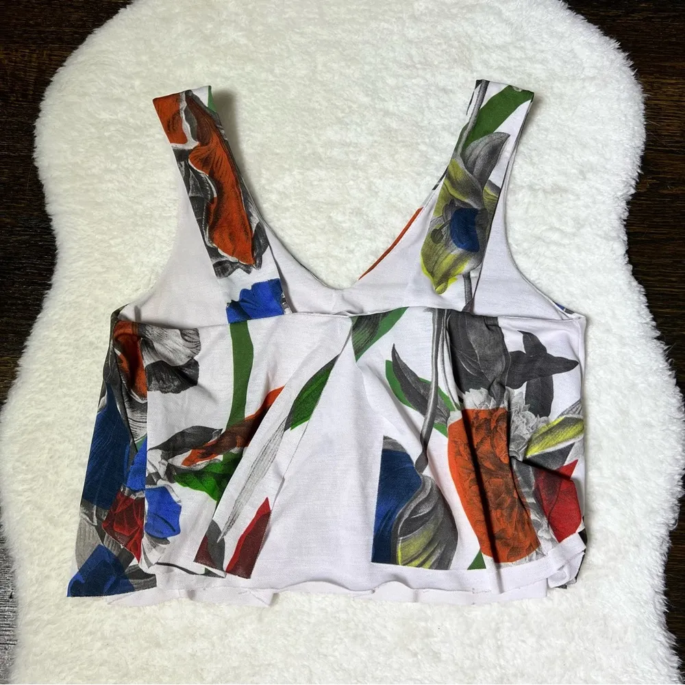 Zara White Floral Cropped Swing Tank Top - Image 5