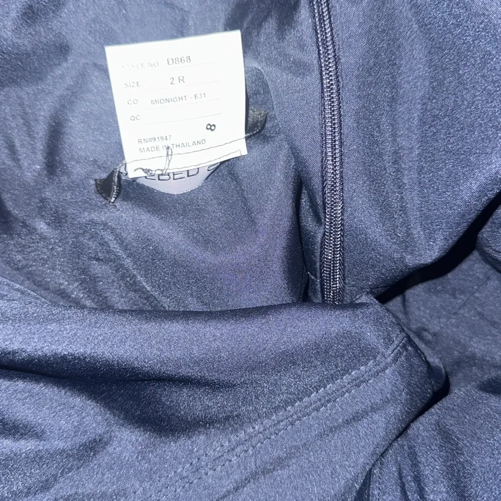 NEW Alfred Sung Bow Strap Satin Twill Trumpet MIDNIGHT NAVY Blue Gown sz 2 - Image 6