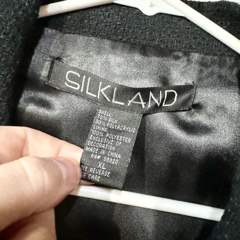 VTG SILKLAND Blazer Women Size XL Knit Lined Speckled 70% Silk Navy Blue Button - Image 2