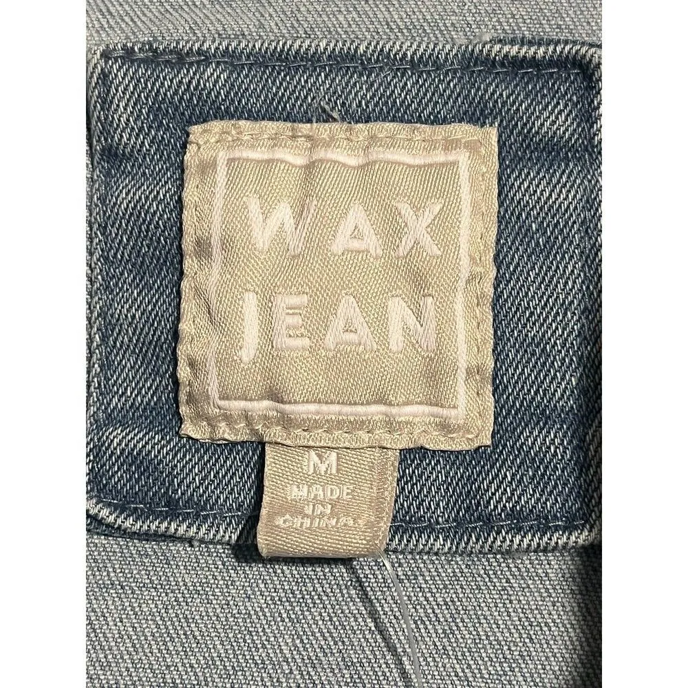 Wax Jean Jacket Womens Medium Denim Trucker Blue Stretch Buttons Long Sleeve NEW - Image 6