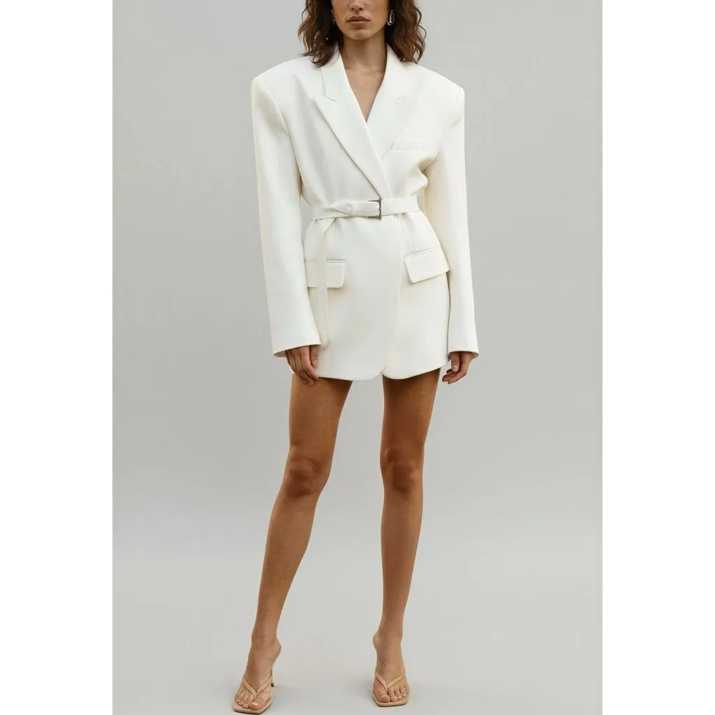 HELSA The Belted Blazer, Cream, Large - Image 5