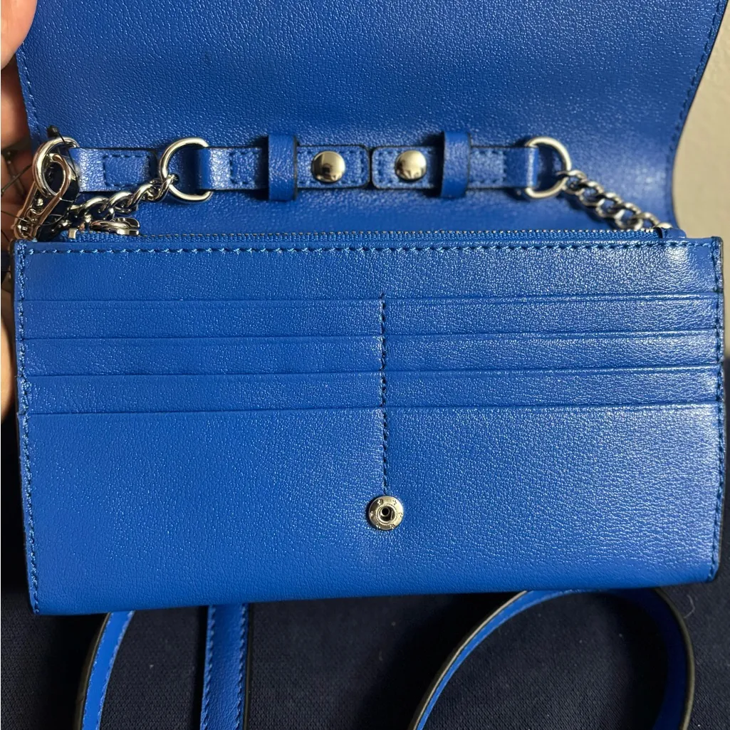 Karl Lagerfeld Paris Lourdes  Blue Crossbody Bag with wristlet strap - Image 6