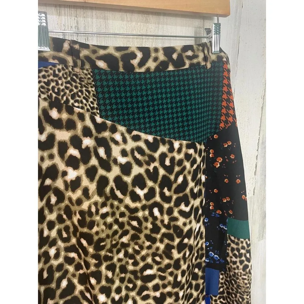 Calvin Klein‎ Wrap Skirt size 12 Multicolor Patchwork Leopard Floral Y2K Boho - Image 3