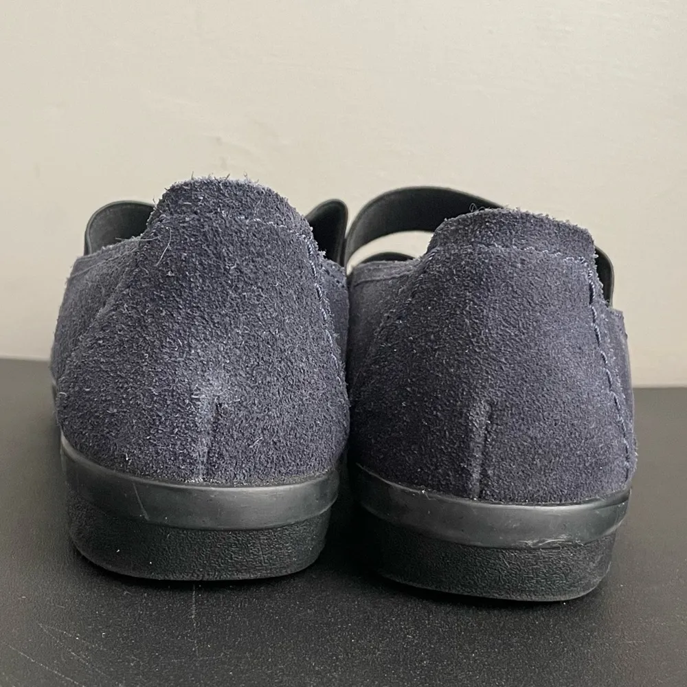 Clarks Women Suede Leather Shoes Size 7 Blue Black Elastic Straps Rubber Soles - Image 6