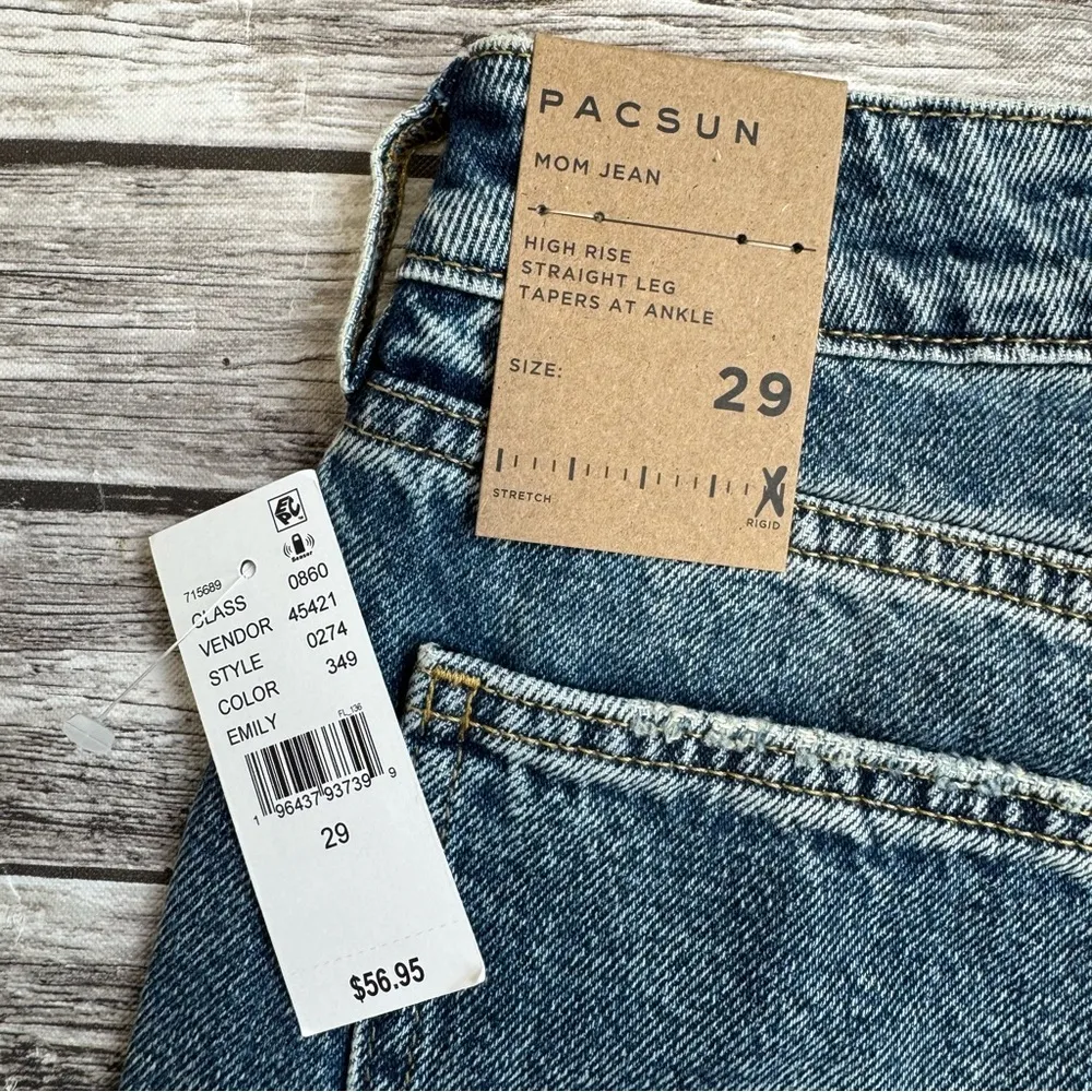 Pacsun Women's Mom Jean Emily Blue 29 Straight Leg Tapered High Rise Rigid Denim - Image 8