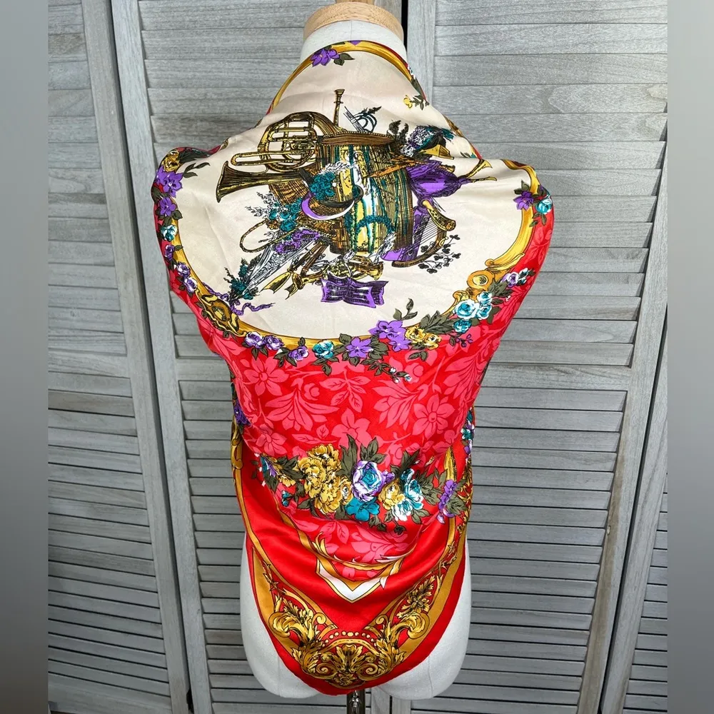 BERKSHIRE Vintage Silky Scarf Square with Napier Gold Tone Scarf Slide - Image 5