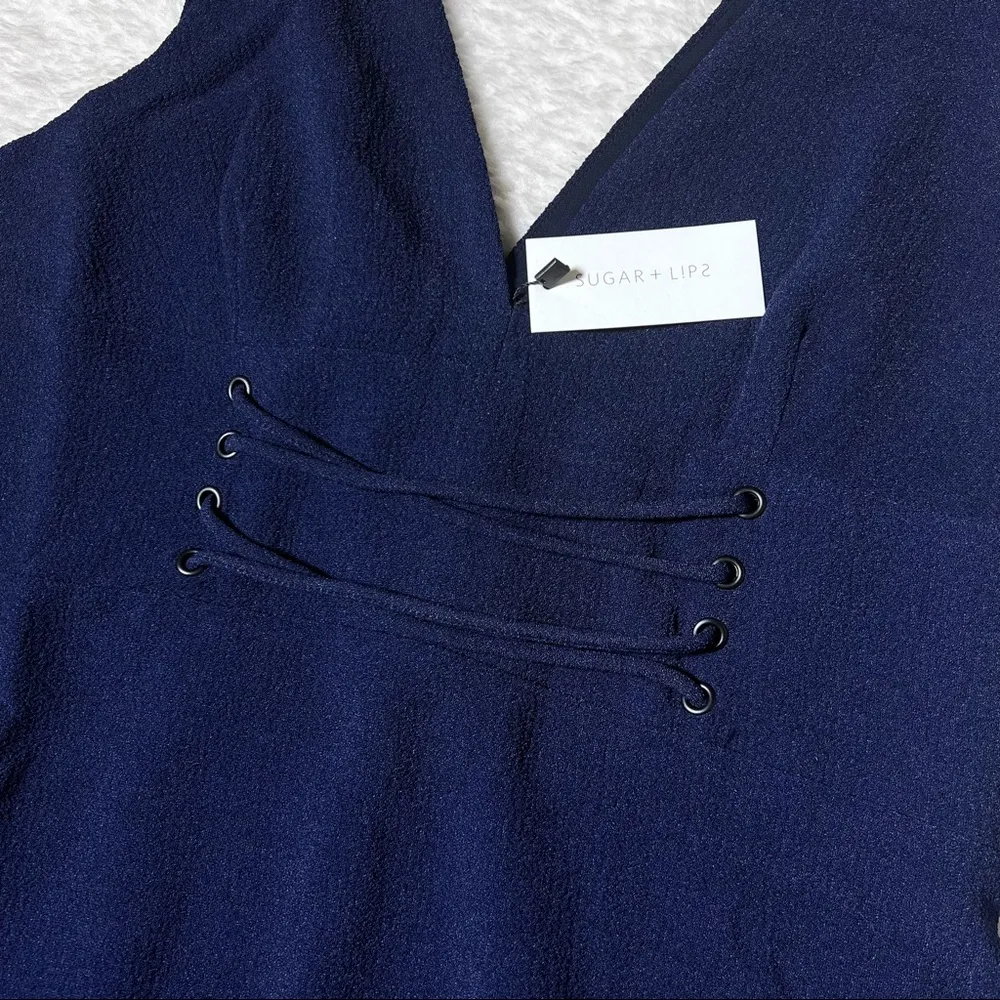 NWT Sugarlips Navy Blue V Neck Mini Dress - Image 4