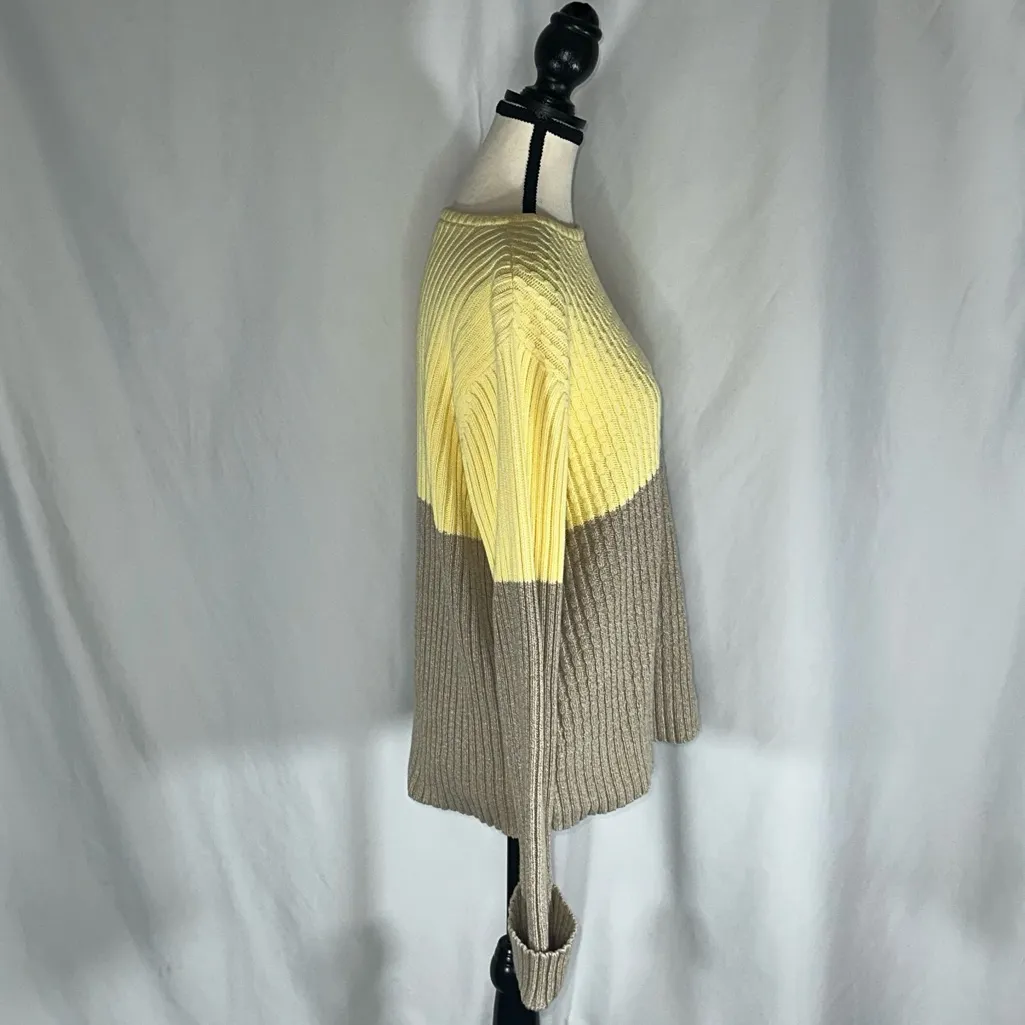 Liz Claiborne • LizWear 2 Tone Sweater Vintage Tan Yellow Size Lg Classic Preppy - Image 4