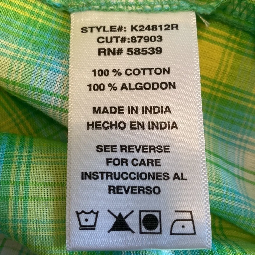 Kut from the Kloth L/S Tartan Plaid Shirt Lightweight Cotton Lime Green Yellow M - Image 7