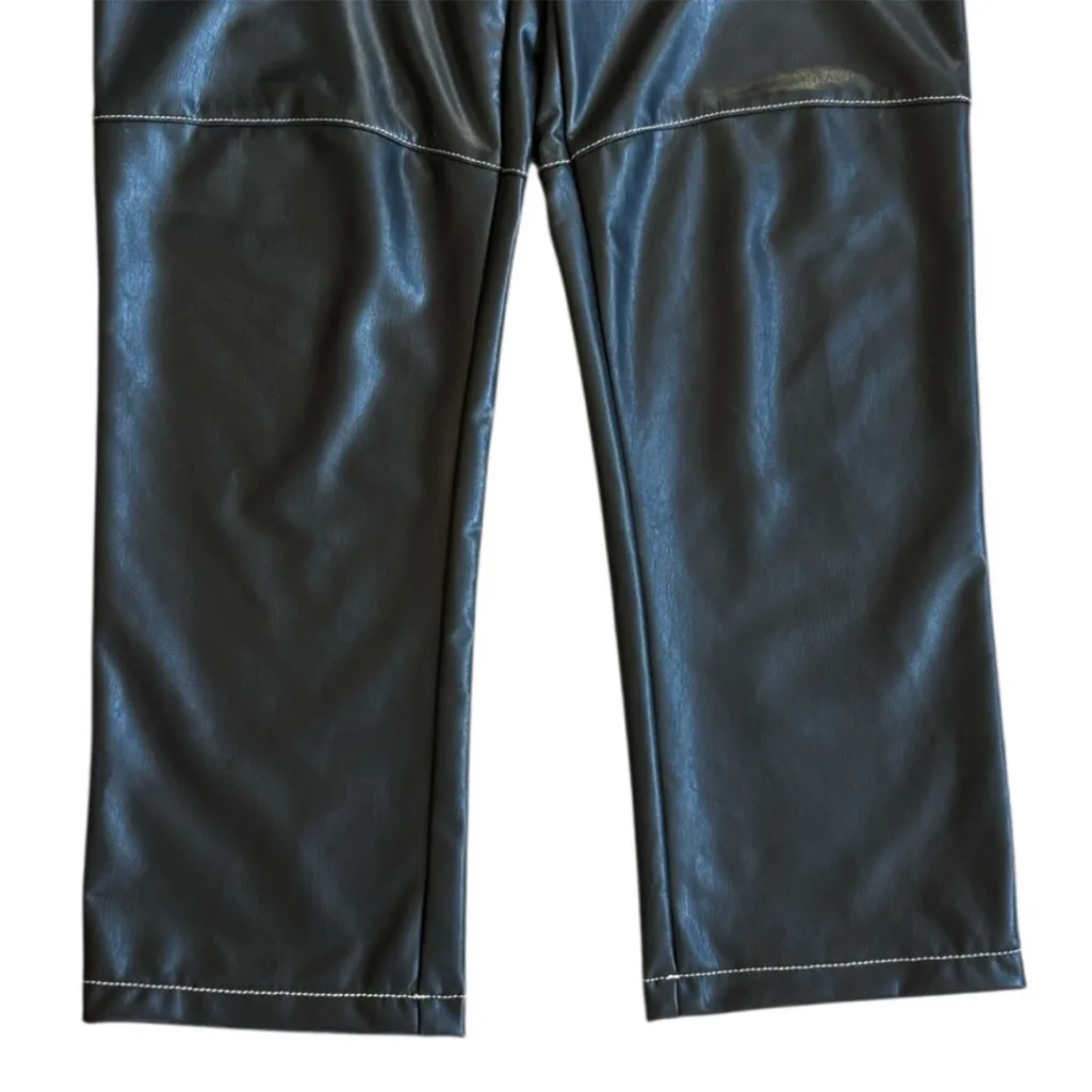 Like New LNA Faux Leather Stretch High Rise Contrast Seam Pants Black Medium - Image 9