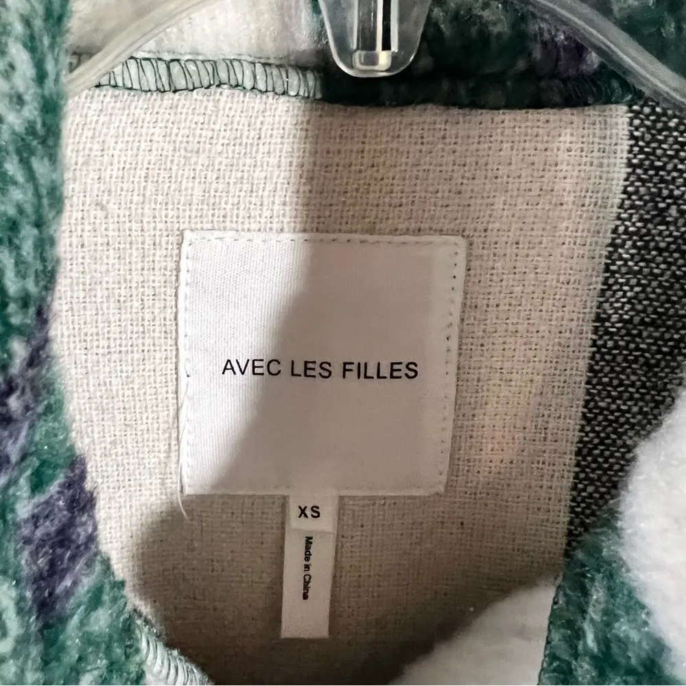 Avec Les Filles Green and White Plaid Long Sleeve Shirt Jacket Size XS - Image 6