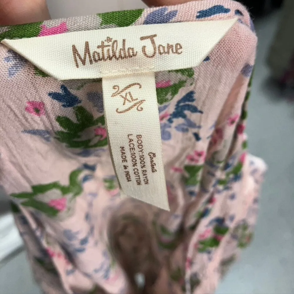 Matilda Jane Like a Lady Floral Tunic Blouse Womens XL Pink Boho Preppy Feminine - Image 12