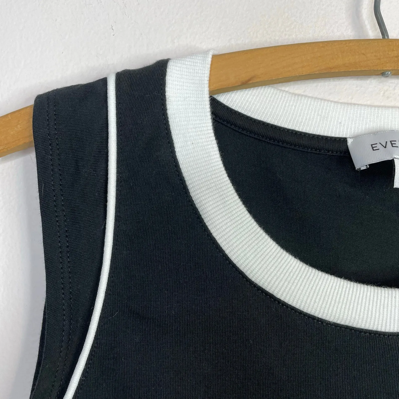 Evereve Cooper Piped Tank Top Peruvian Pima Cotton Black White Relaxed Fit L - Image 3