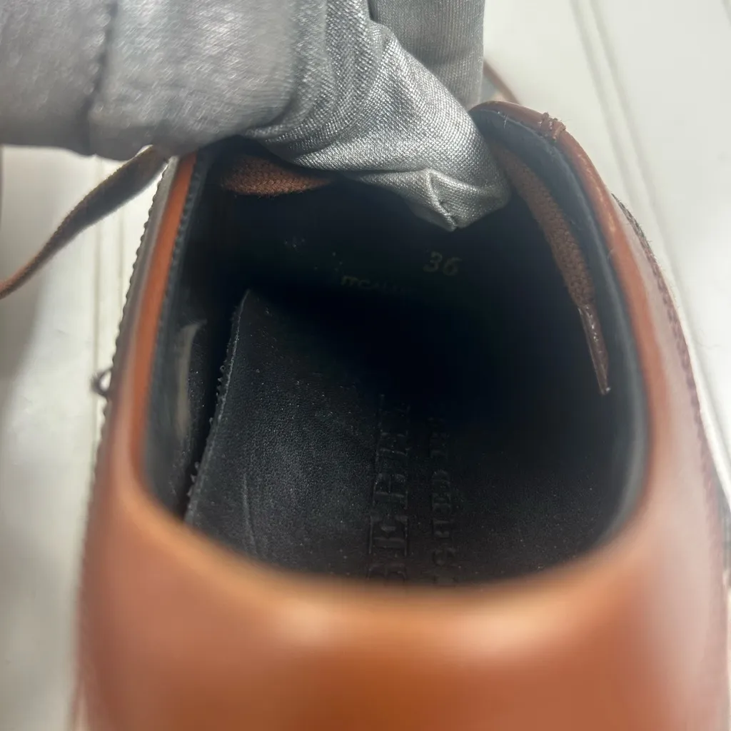 Burberry Brown, Beige Leather Nova Check Canvas Low Top Women’s Sneakers Size 36 - Image 12