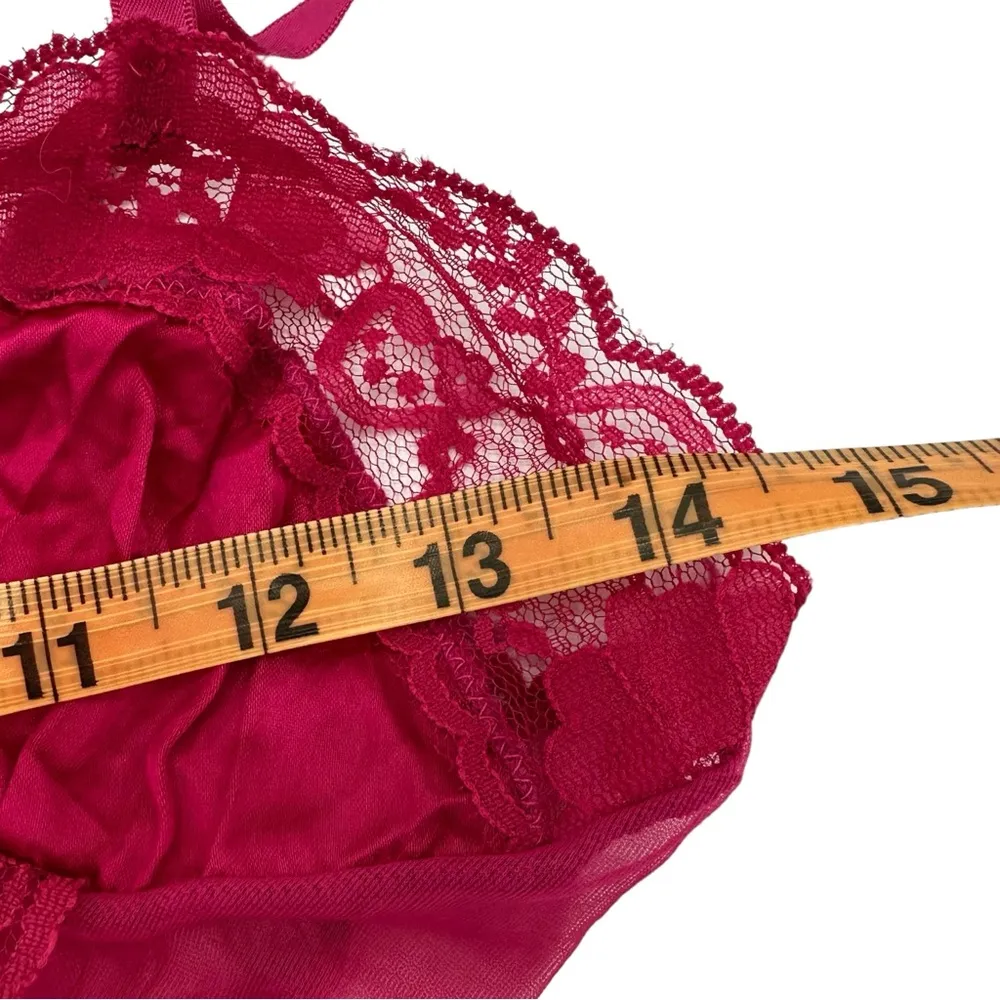 Vintage Magenta Mesh Lace Ruffle Teddy Lingerie One Piece Bodysuit large Pink - Image 7