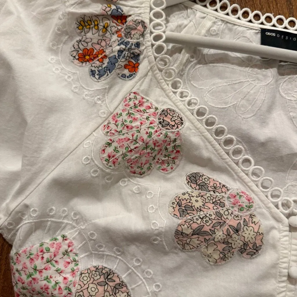 ASOS NWT white embroidered patchwork puff sleeve dress 8 - Image 12