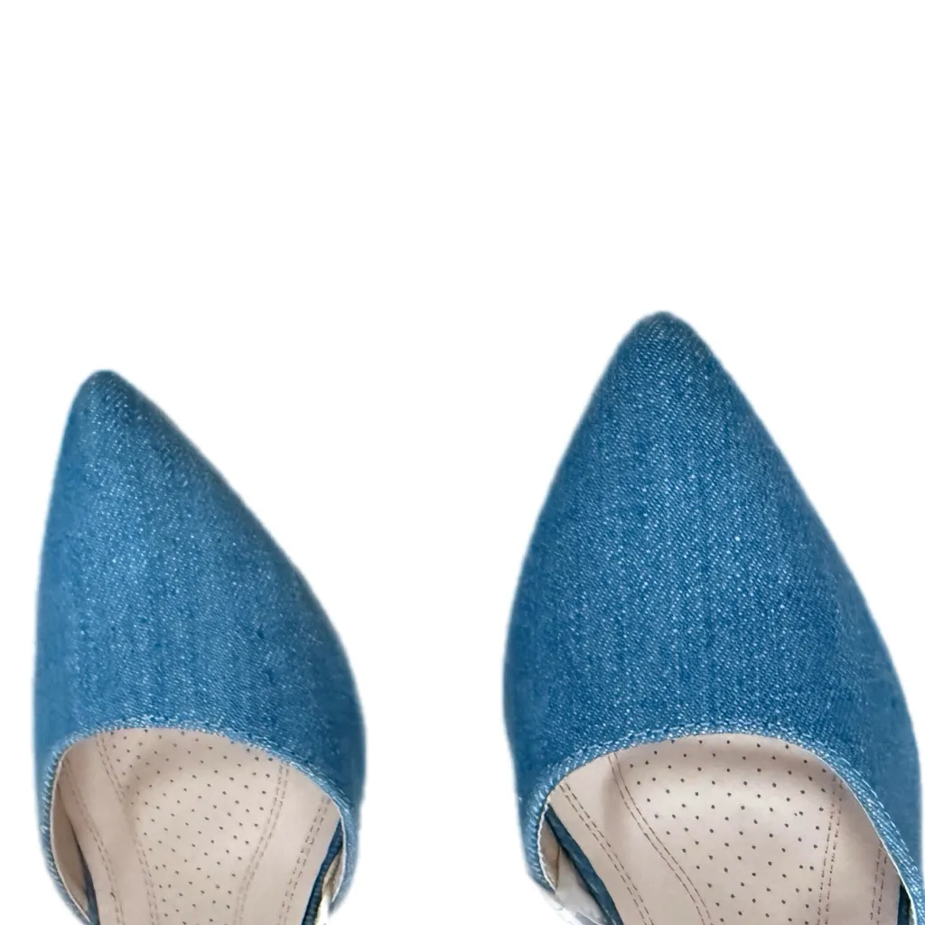 Blue Denim Chunky Block Heel Pumps Size 10 Y2K Streetstyle Ankle Strap Heels - Image 5