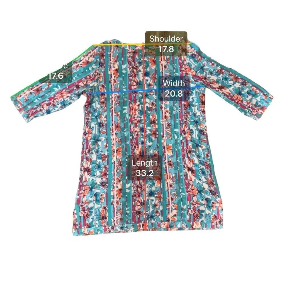 Lands' End 3/4 Sleeve Floral Pattern Button-Up Front Tunic Swim Cover-Up - Large - Image 6