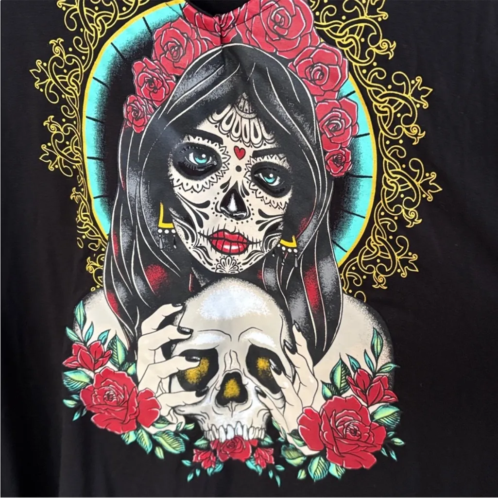 NWT Torrid Super Soft Dia De Los Muertos Graphic Hoodie Top Black Size 3X - Image 7