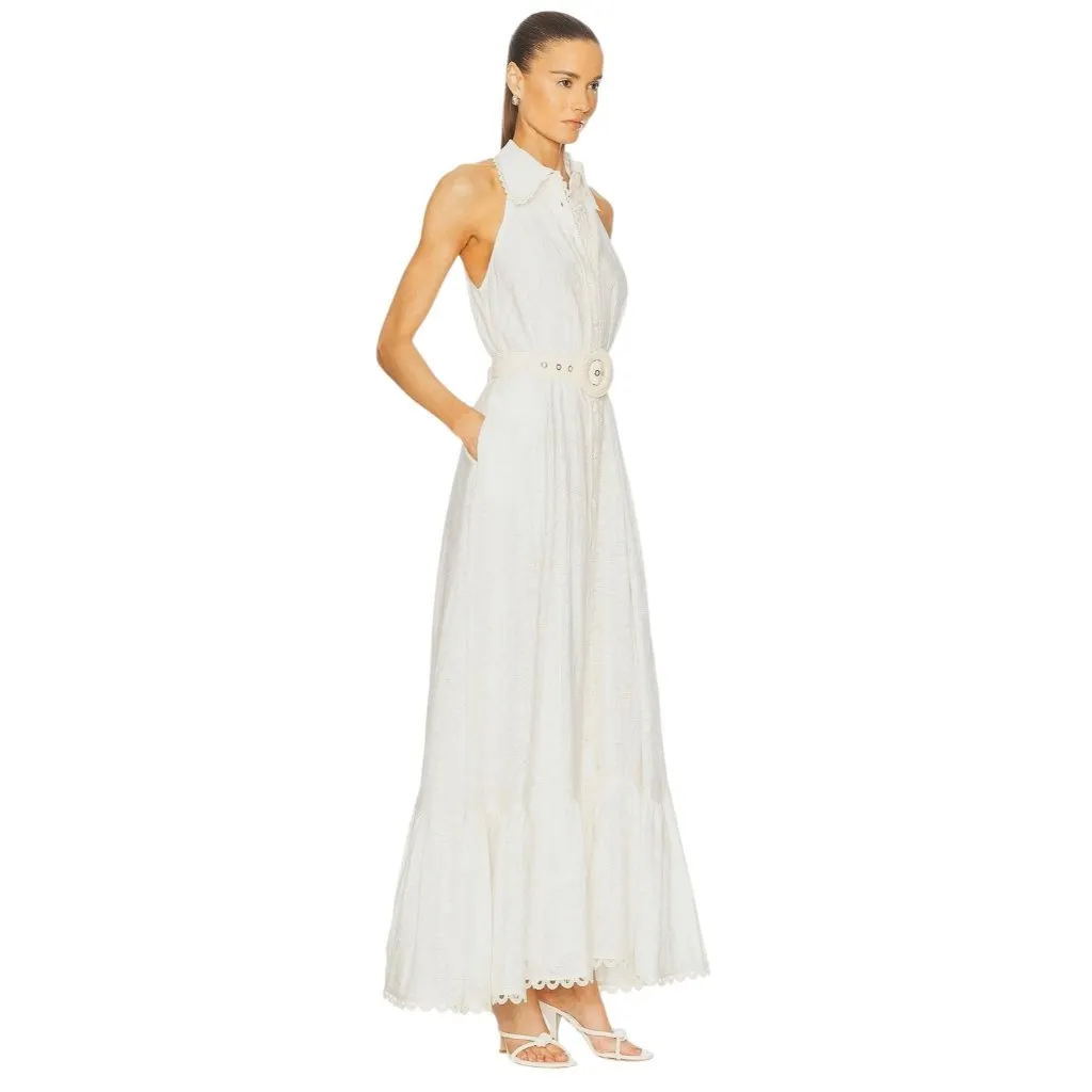 HEMANT AND NANDITA Tora Long Belt Buckle Dress in White X-Small New Maxi Gown - Image 3