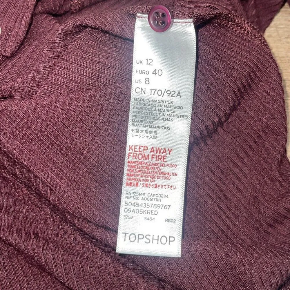Topshop Womens Ribbed Keyhole Cutout Long‎ Sleeve Bodysuit Burgundy Size 8 - Image 7