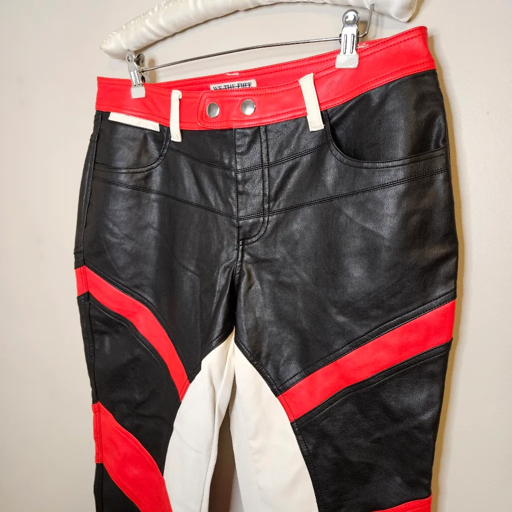 We The Free Color Block Rebel vegan leather moto straight-leg crop daytona 500 - Image 4