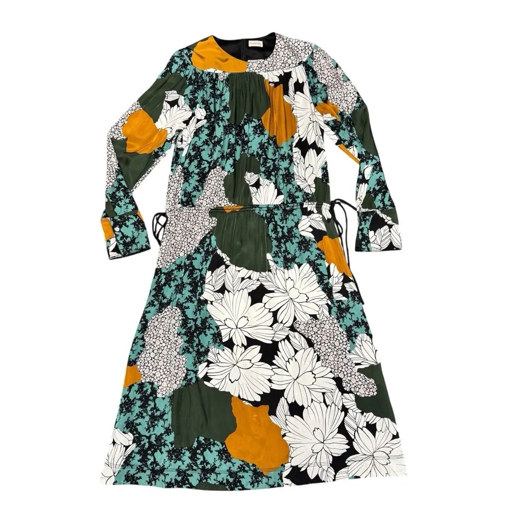 By Malene Birger Floral Print Abstract Print Long Sleeve Midi Dress EU 40 US 10 Green Size undefined - Image 5
