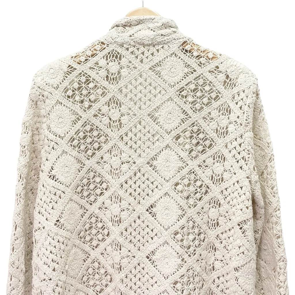 Miss Me Crochet Lace Blazer Jacket Cream Cotton Semi Sheer Size XL Coastal Boho - Image 10
