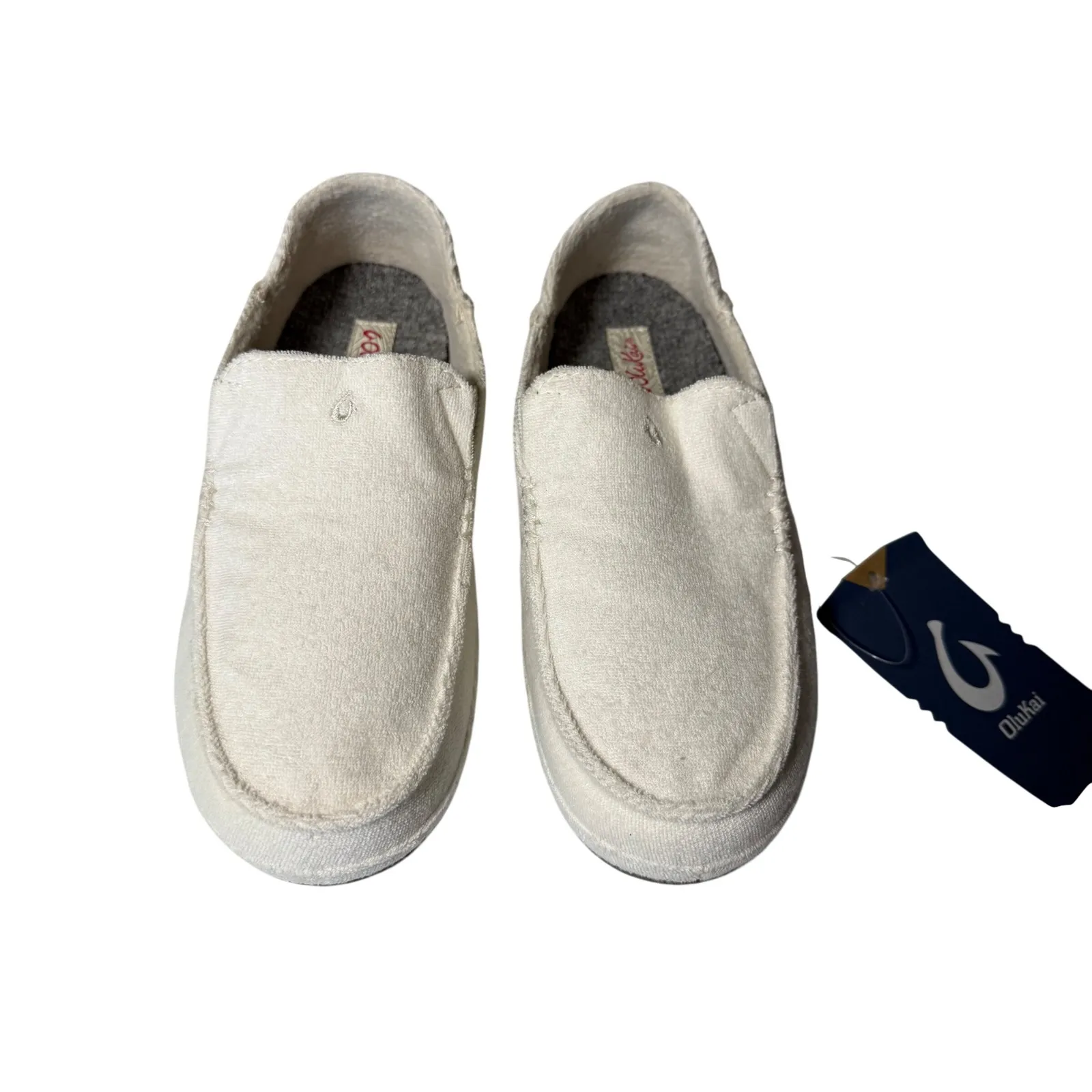 OluKai Nohea Hulu Bone Slippers Women 7 NWT Indoor Outdoor Fleece Shoes soft White - Image 2