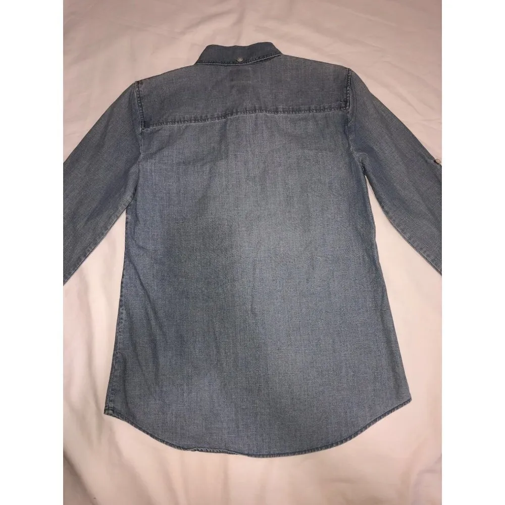 Jcrew Womens Size XXS Shirt Perfect Fit Chambray Button Front Long Sleeve Blue - Image 6