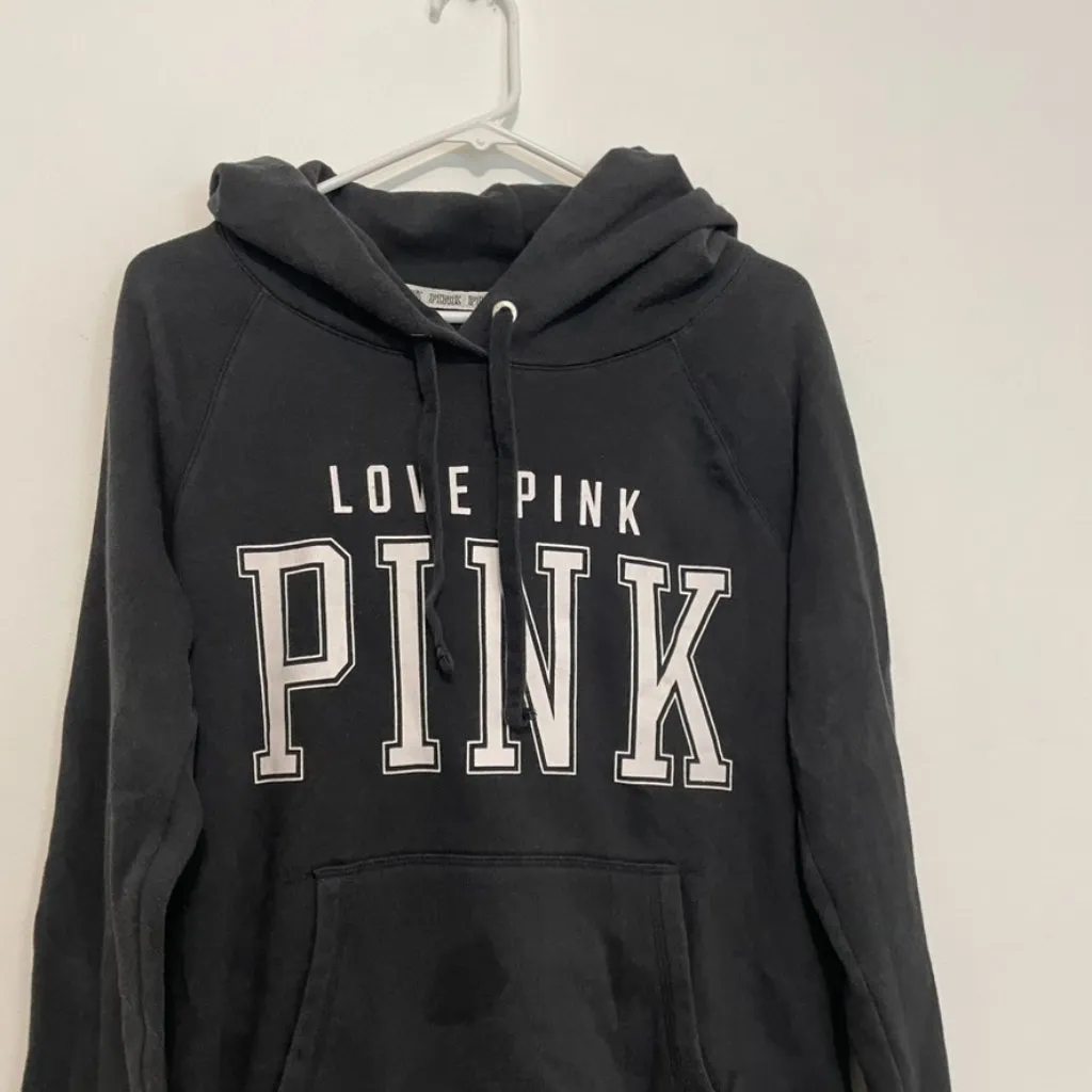 VS PINK VICTORIA'S SECRET Perfect Pullover Black White Logo Hoodie Sweatshirt M - Image 3