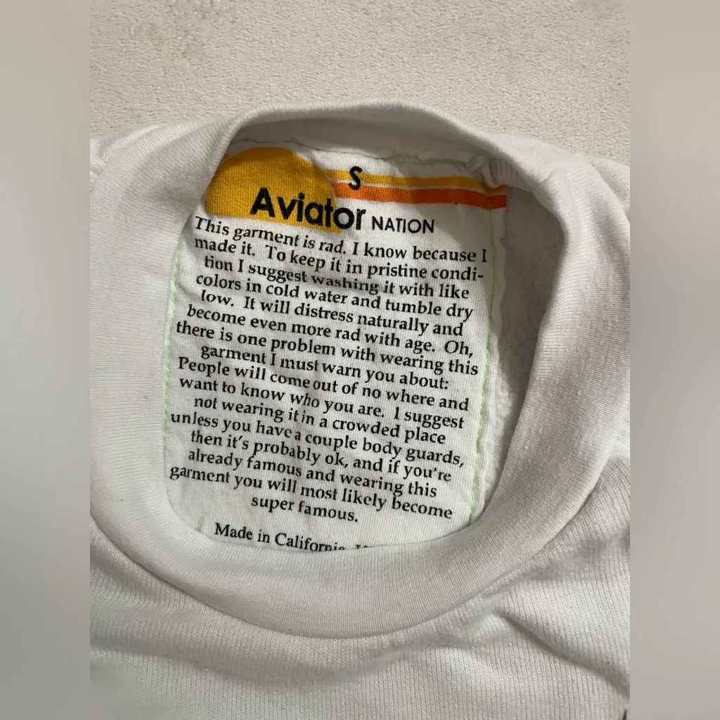 Aviator Nation Bolt 2 Cropped Sweatshirt White with Black Bolt Size S - Image 8