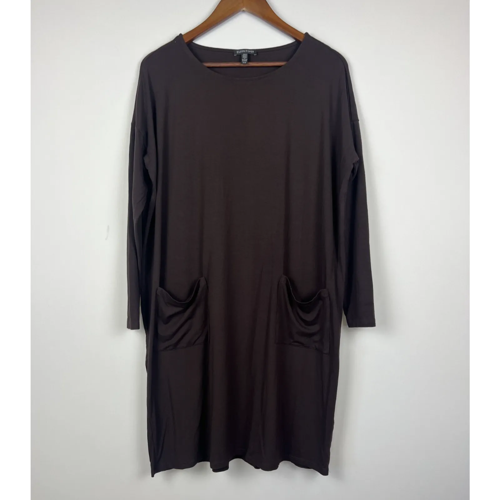 Eileen Fisher Brown Long Sleeve Tunic- Shirt M Minimalist Knee Length - Image 9