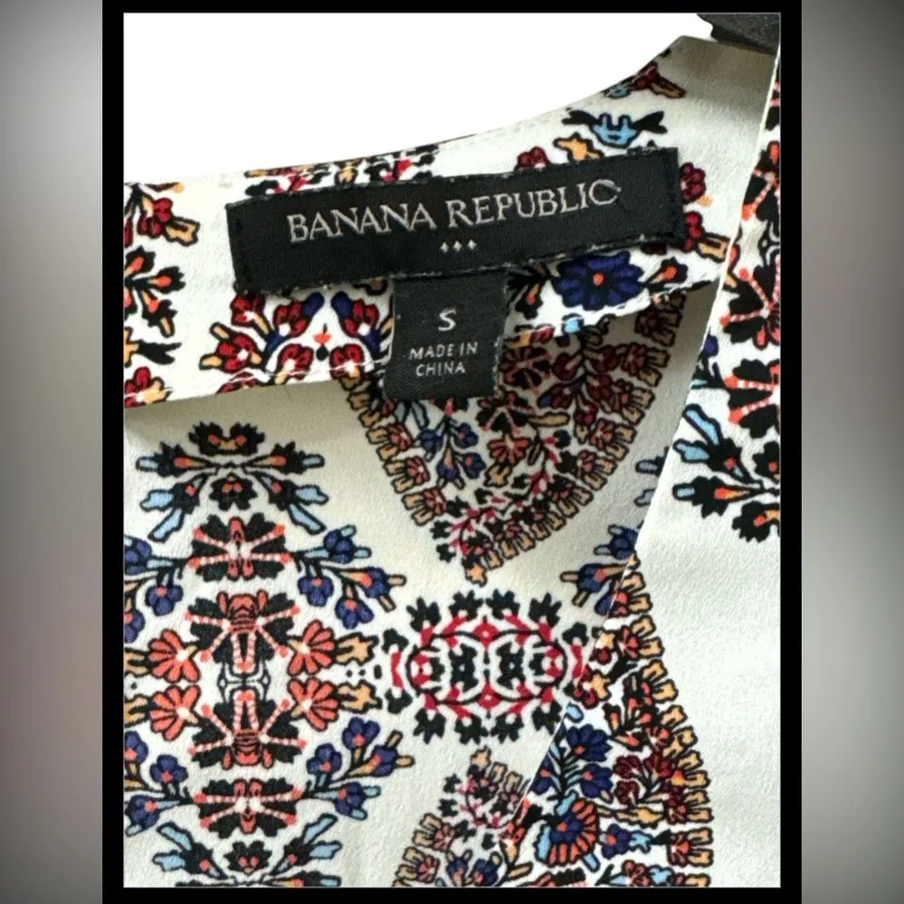 Banana Republic‎ Sleeveless Women’s Shirt Size Small Multi Floral Print Fringe - Image 2