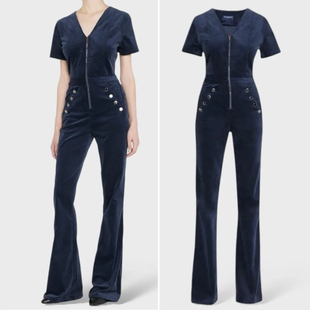 Ramy Brook Velveteen Helena Flared Fitted Jumpsuit in Navy Blue Size 27 | 4 - Image 12