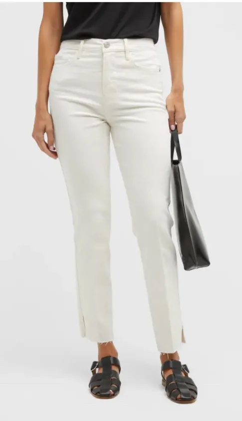 Frame Sz 27 White Le Sylvie Crop High Rise Straight Fit Jeans Side Slit EUC - Image 1