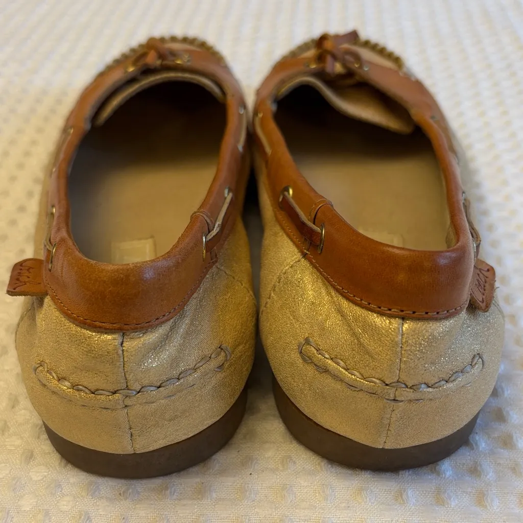Coach CHERRY Size 8.5M Women's Tan Metallic Gold Leather Loafers Moccasins - Image 7